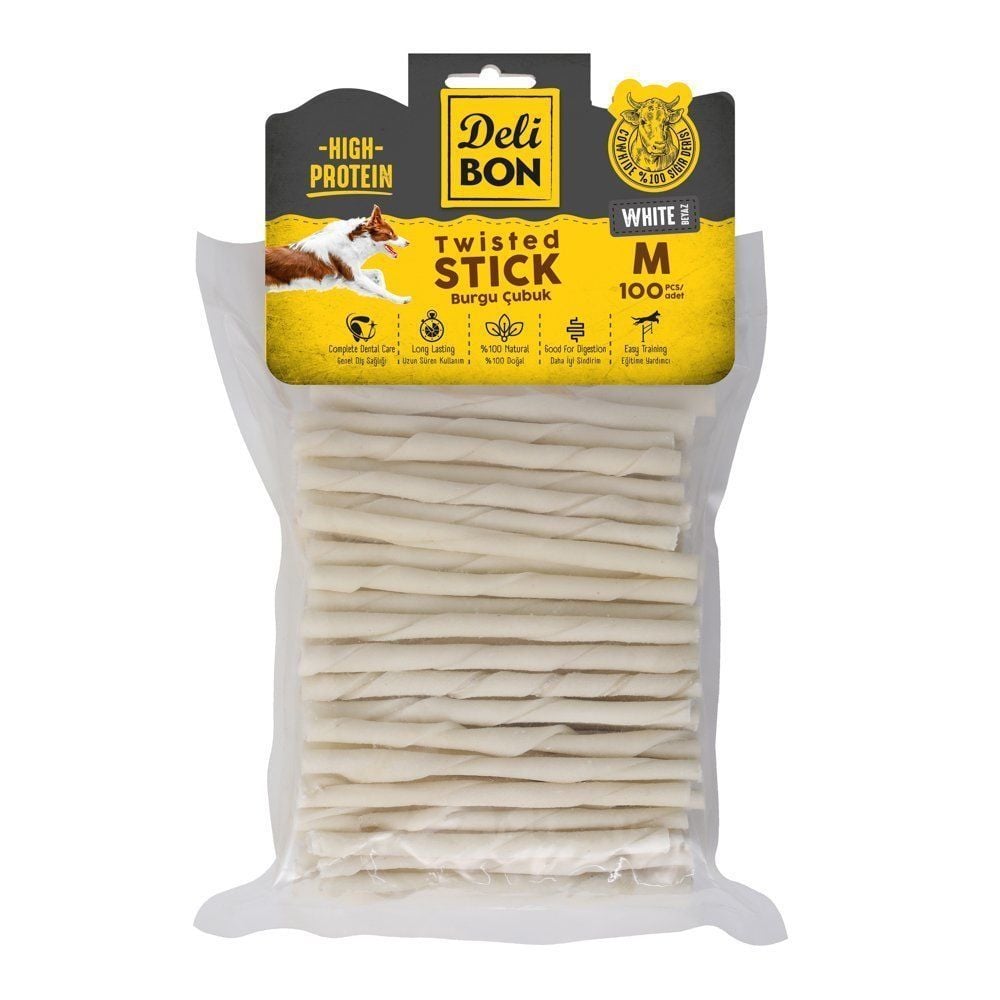 [EKO100MWHITE] Delibon Burgu Çubuk Köpek Ödül Maması Kalın 100 Adet (Beyaz)
