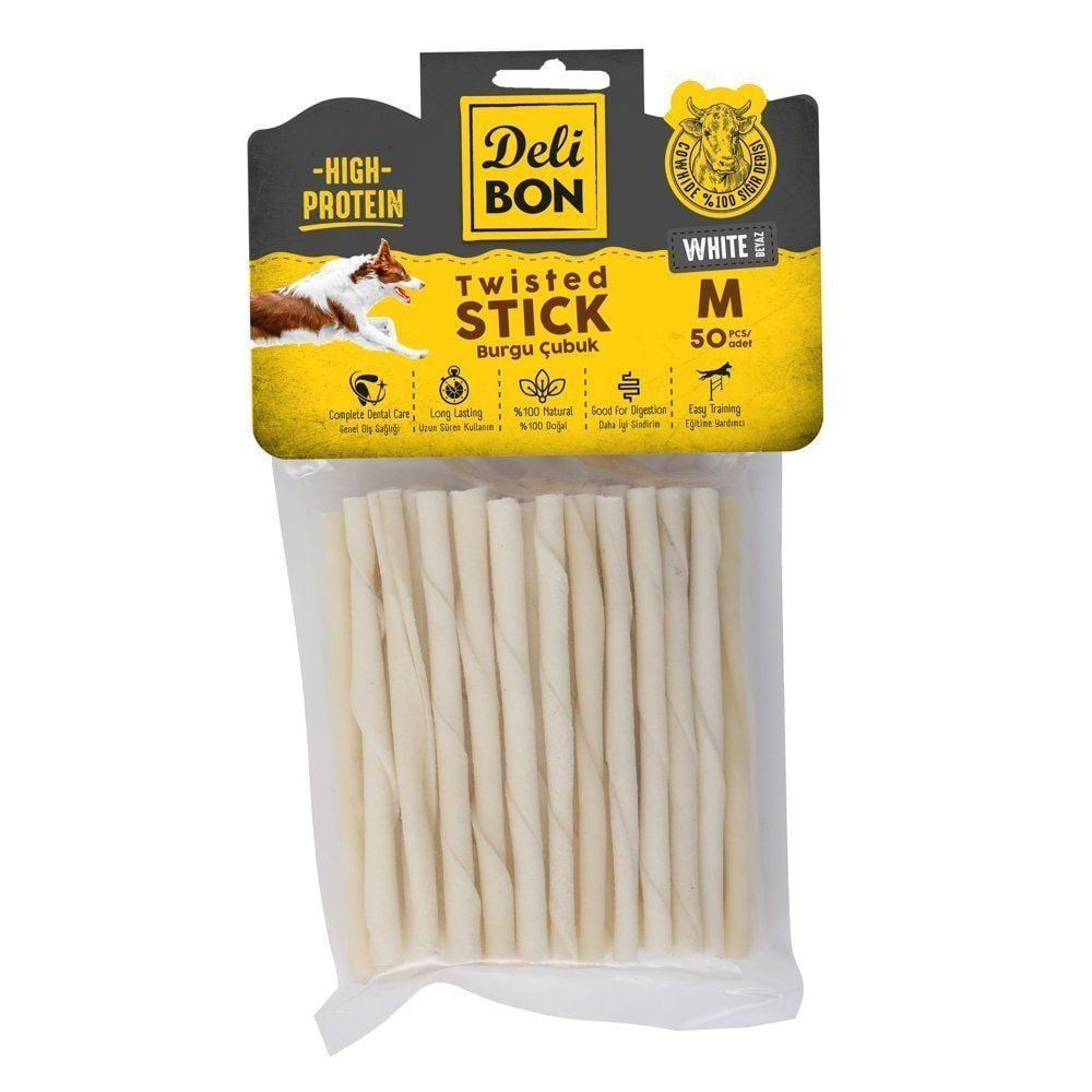 [EKO50MWHITE] Delibon Burgu Çubuk Köpek Ödül Maması Kalın 50 Adet (Beyaz)