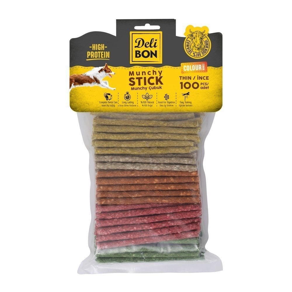 [EKO100MUNCHYMIXCOLOR] Delibon Munchy Çubuk Köpek Ödül Maması İnce 100 Adet